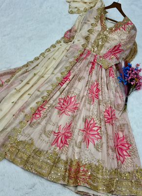 Digital print & embroidered russian silk gown & dupatta 4