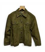 Men genuine leather classic design olive green suede trucker jacket