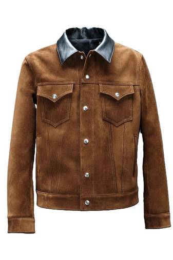 Men's cafe racer suede leather premium finish brown shirt jacket