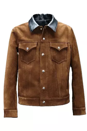 Men's cafe racer suede leather premium finish brown shirt jacket