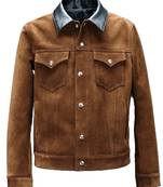 Men's cafe racer suede leather premium finish brown shirt jacket