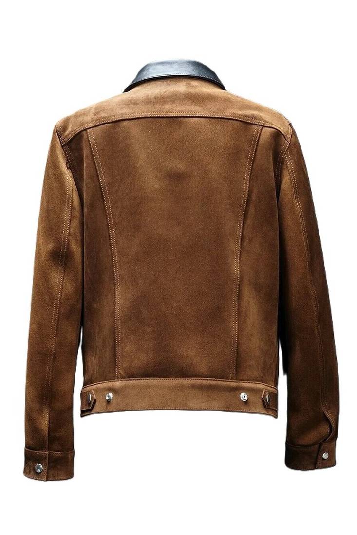 Men's cafe racer suede leather premium finish brown shirt jacket