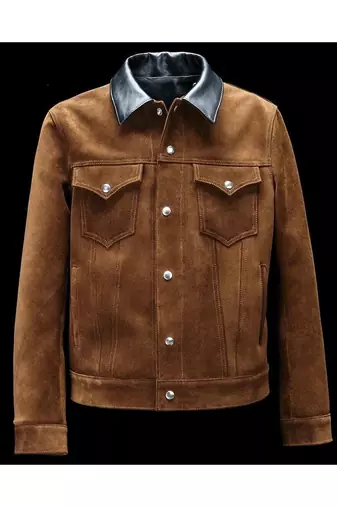 Men's cafe racer suede leather premium finish brown shirt jacket