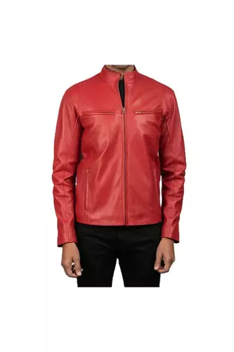 Men's red leather everyday real genuine casual wear jacket