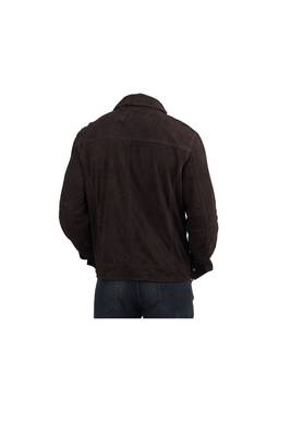 Men's brown suede leather fashion outerwear snap style jacket 2