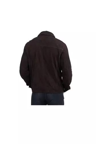 Men's brown suede leather fashion outerwear snap style jacket