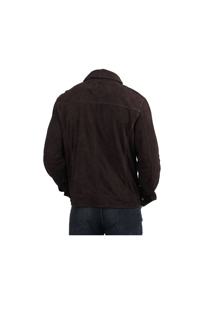 Men's brown suede leather fashion outerwear snap style jacket