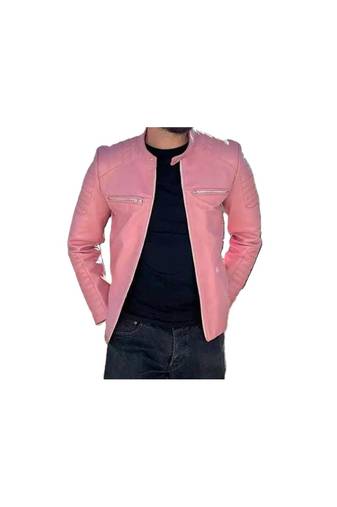 Men's pink genuine leather modern fit casual  jacket