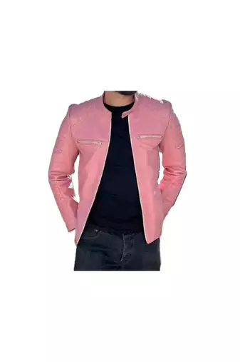 Men's pink genuine leather modern fit casual  jacket