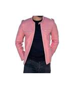 Men's pink genuine leather modern fit casual  jacket