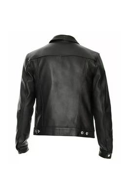 Men's black genuine leather modern fit casual  button jacket 2