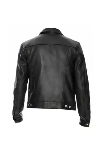 Men's black genuine leather modern fit casual  button jacket
