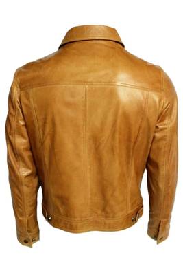 Men's genuine tan leather modern fit casual button jacket 2