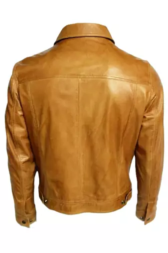 Men's genuine tan leather modern fit casual button jacket