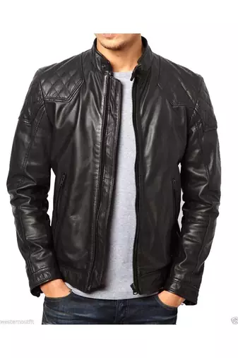 Men's black genuine leather timeless style biker jacket