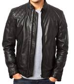 Men's black genuine leather timeless style biker jacket