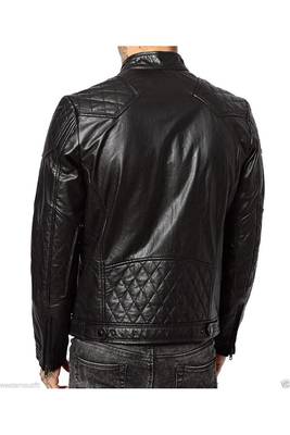 Men's black genuine leather timeless style biker jacket 2