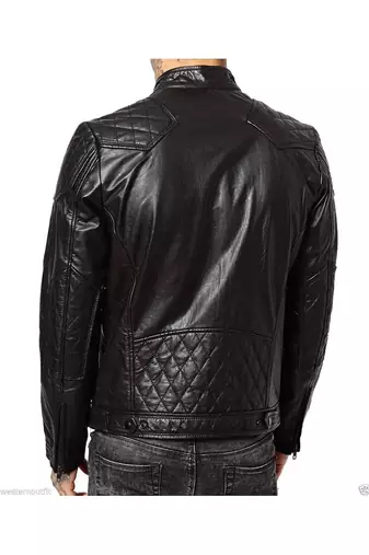 Men's black genuine leather timeless style biker jacket