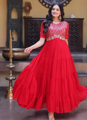 Red zari & sequins work blooming gown 1