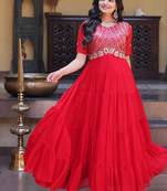Red zari & sequins work blooming gown