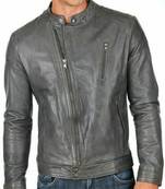 Men's genuine grey leather timeless style biker jacket