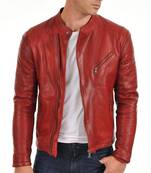 Men's red leather timeless style real lambskin biker jacket