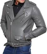 Men's grey leather smart casual lambskin biker jacket
