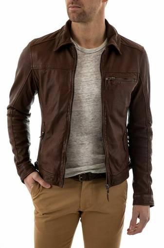 Men's brown vintage leather designer genuine style racer jacket