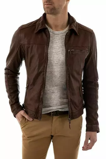 Men's brown vintage leather designer genuine style racer jacket