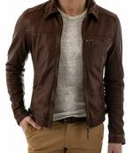 Men's brown vintage leather designer genuine style racer jacket