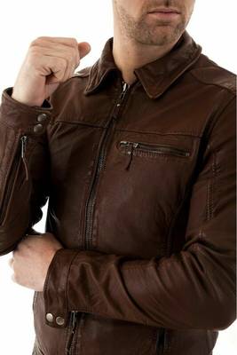 Men's brown vintage leather designer genuine style racer jacket 2