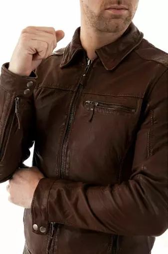 Men's brown vintage leather designer genuine style racer jacket