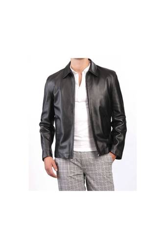 Men's black leather genuine iconic look daily wear casual jacket