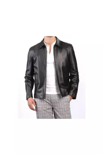 Men's black leather genuine iconic look daily wear casual jacket