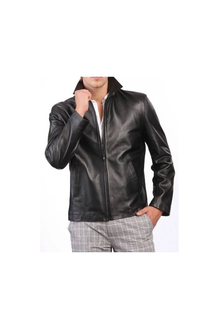 Men's black leather genuine iconic look daily wear casual jacket