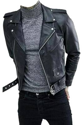 Men's black leather real lambskin urban fashion biker jacket 1
