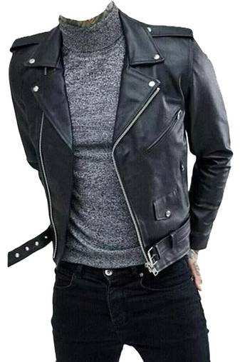 Men's black leather real lambskin urban fashion biker jacket