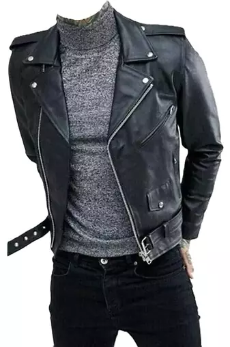Men's black leather real lambskin urban fashion biker jacket