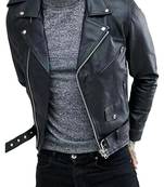 Men's black leather real lambskin urban fashion biker jacket