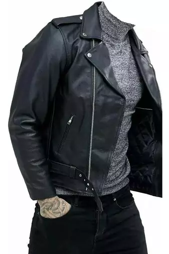Men's black leather real lambskin urban fashion biker jacket