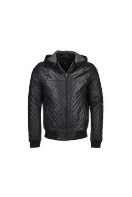 Men's black quilted leather daily wear hoodies jacket 1