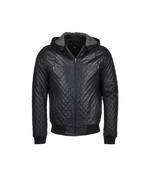 Men's black quilted leather daily wear hoodies jacket