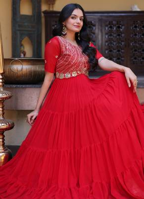 Red zari & sequins work blooming gown 2