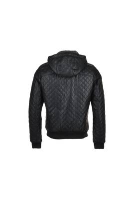 Men's black quilted leather daily wear hoodies jacket 2