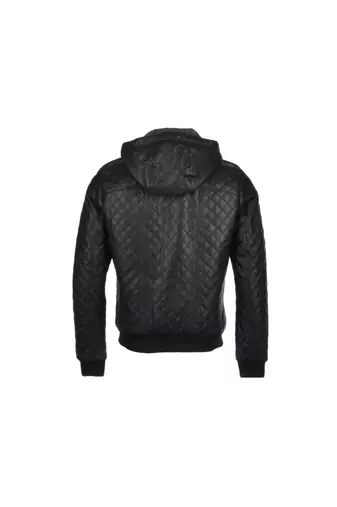Men's black quilted leather daily wear hoodies jacket