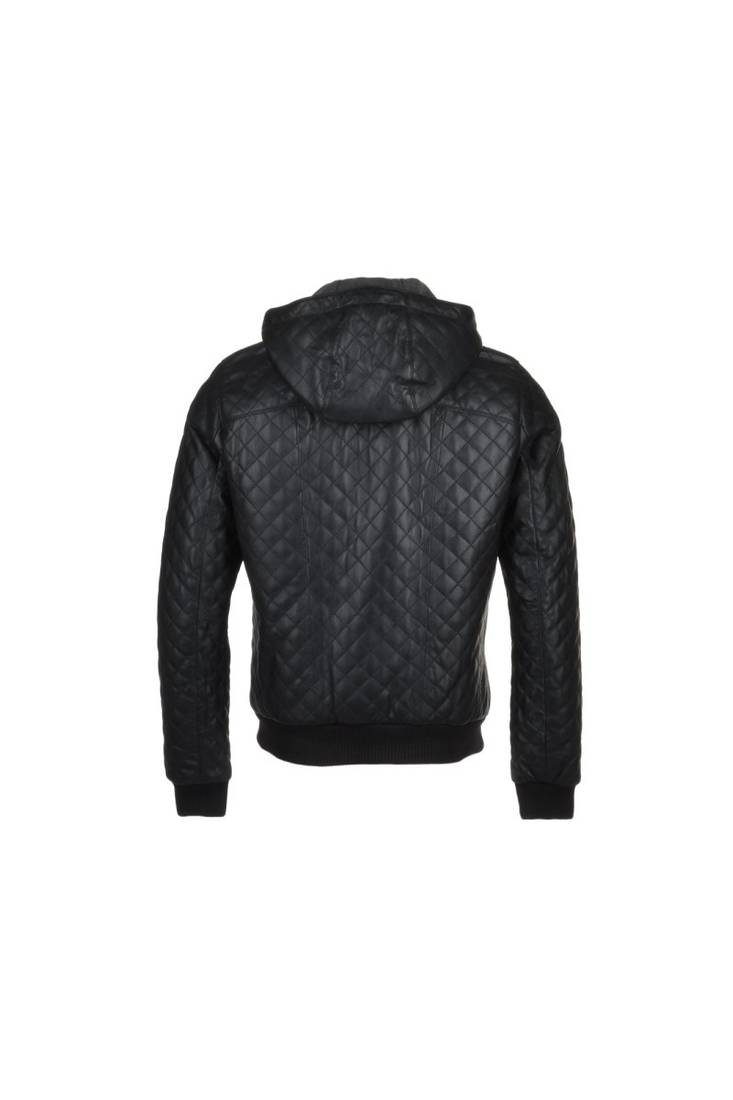 Men's black quilted leather daily wear hoodies jacket