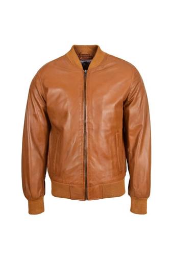 Men's tan lambskin leather signature look bomber biker jacket