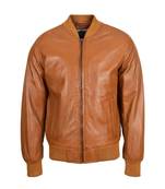 Men's tan lambskin leather signature look bomber biker jacket