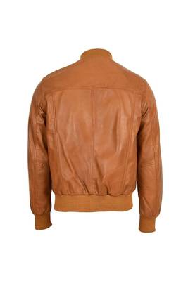 Men's tan lambskin leather signature look bomber biker jacket 2