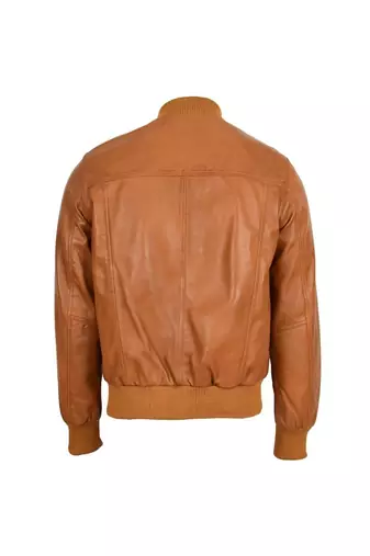 Men's tan lambskin leather signature look bomber biker jacket
